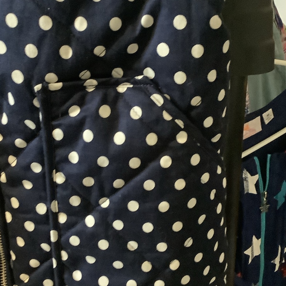 Peach Love California Dark Blue and White Polka Dot quilted zipper vest, small - Picture 5 of 8